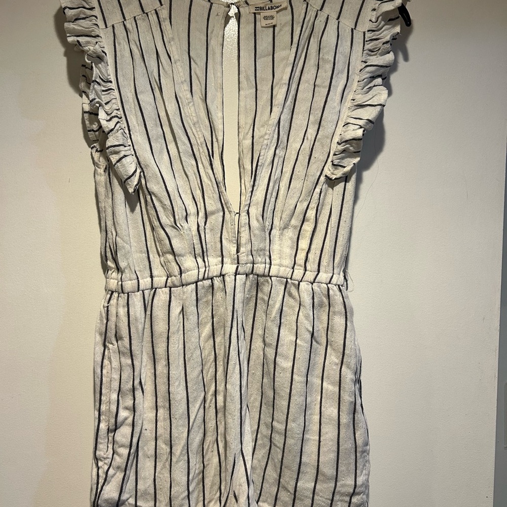 Billabong White and Black Striped Romper